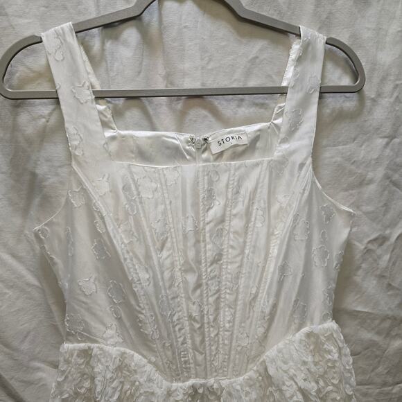 Storia White Corset 3D Floral Ribbon Sleeveless Mini Dress Large Satin Coquette - Picture 3 of 12